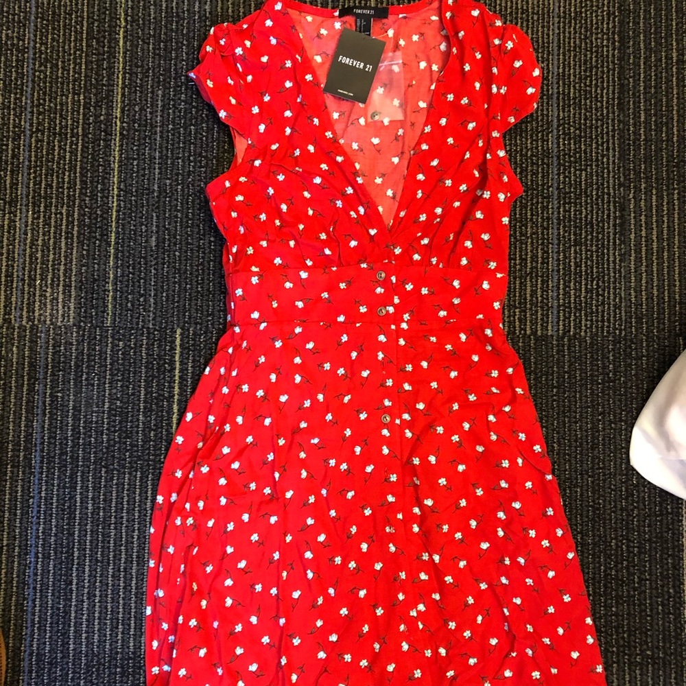 Red floral cotton dress
